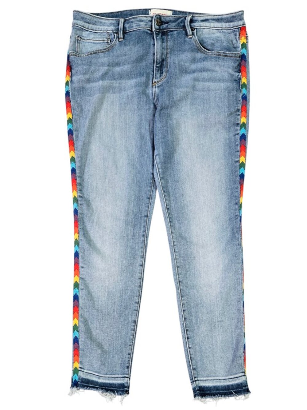 Driftwood Jackie Side Rainbow Stripe Light Wash Skinny Cropped Jean Boho